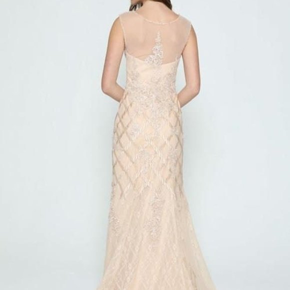 - Illusion V-Neck Sheath Shape Evening Dress JT677 - Picture 2 of 5